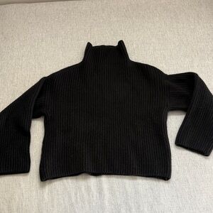 Everlane Ribbed Wool Black Cowl Neck Sweater